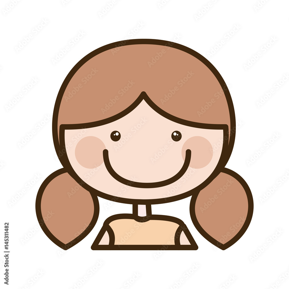 color silhouette cartoon half body girl with brown pigtails hair vector illustration