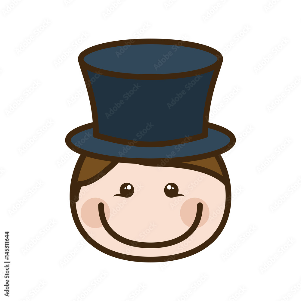 color silhouette cartoon front face man with blue hat vector illustration