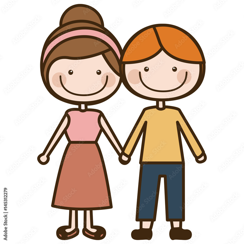 color silhouette cartoon blond guy hair and girl collected hairstyle with taken hands vector illustration color silhouette cartoon blond guy hair and girl collected hairstyle with taken hands vector illustration