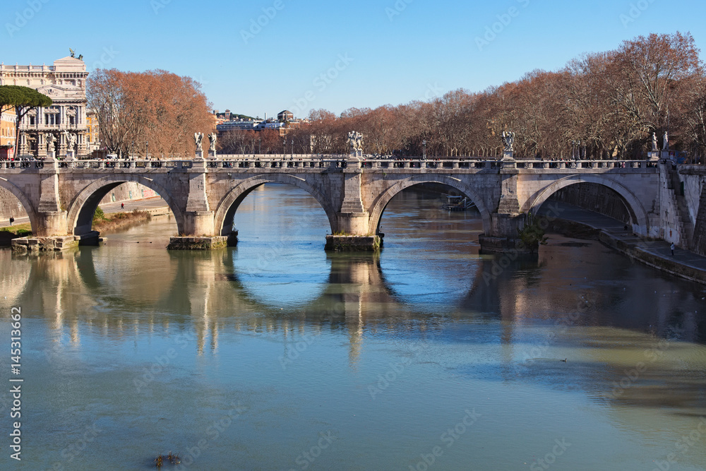 Ancient and famous San Angelo Bridge. Rome. Italy