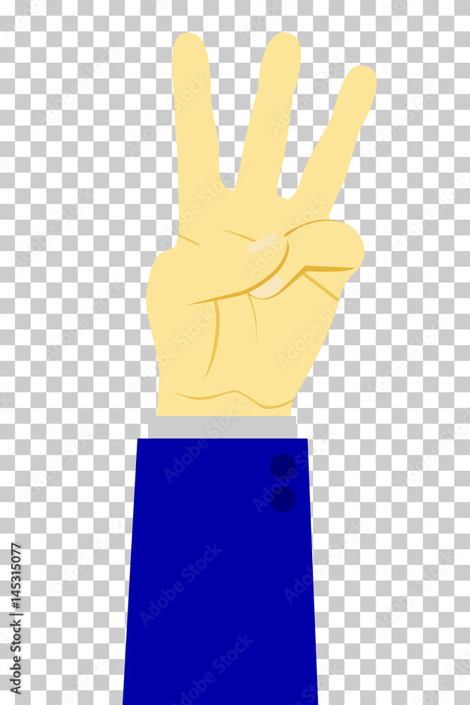 Fototapeta premium Counting or Vote Hand, Three, at transparent effect background 