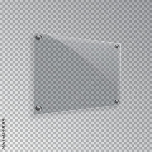 Vector realistic glass plate in perspective isolated on transparent background.