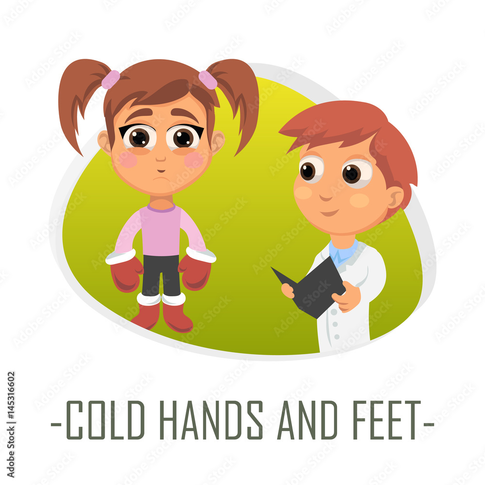 Cold hands and feet medical concept. Vector illustration.