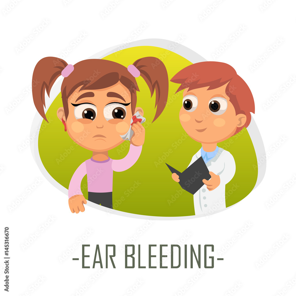 Ear bleeding medical concept. Vector illustration.