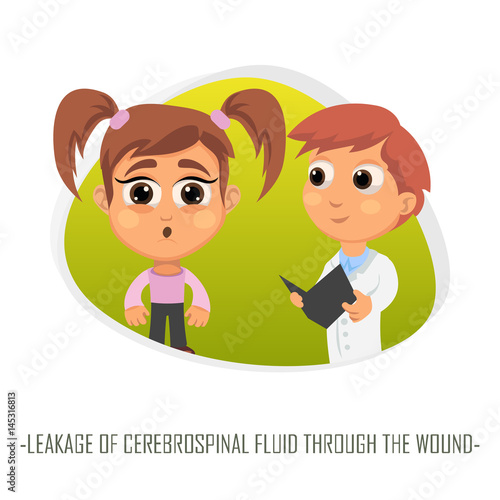 Leakage of cerebrospinal fluid through the wound medical concept. Vector illustration.