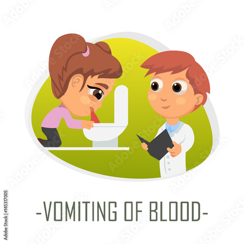 Vomiting of blood medical concept. Vector illustration.