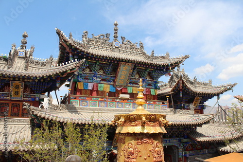 Chinese Monastery Roof Architecture in Qinghai China Asia