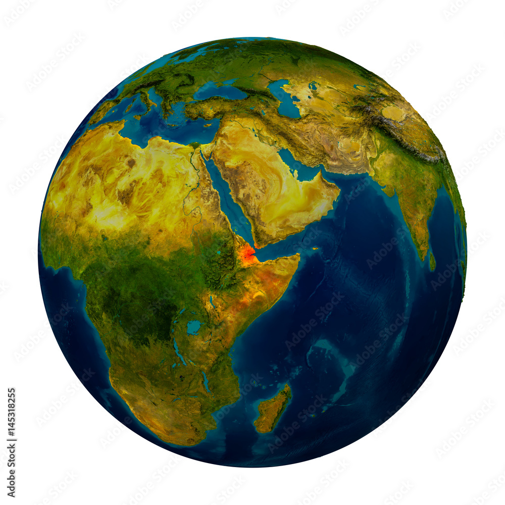 Djibouti highlighted on globe Djibouti highlighted on globe