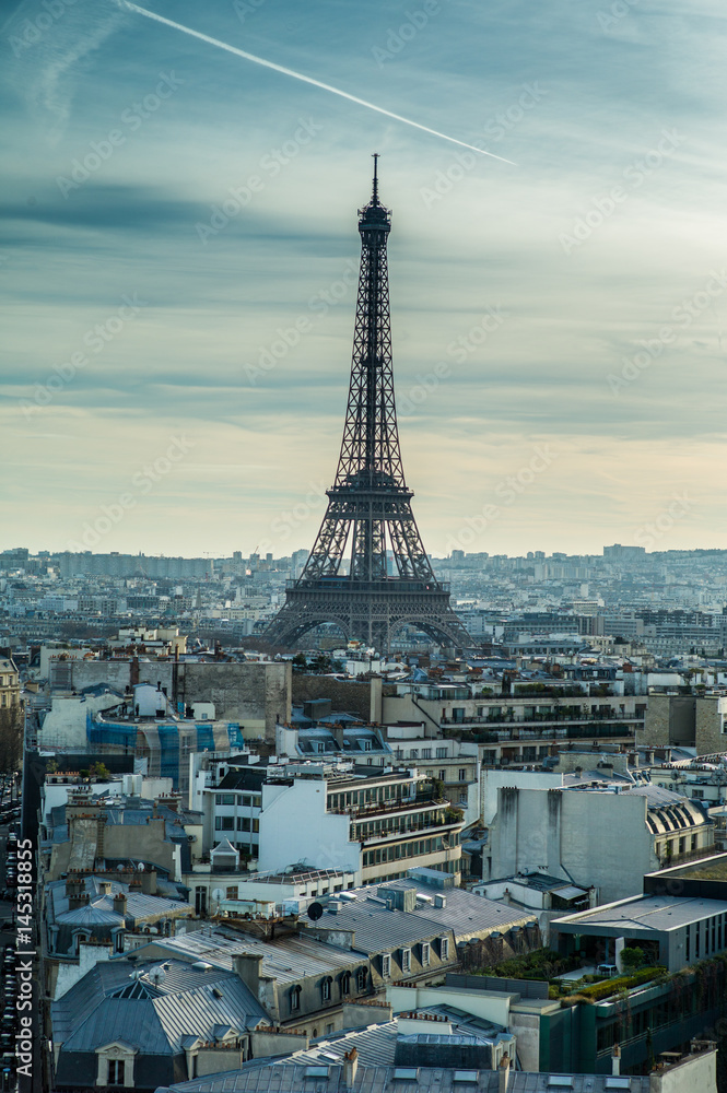 View of Eiffel tower in Paris from an observation point. Paris city in France