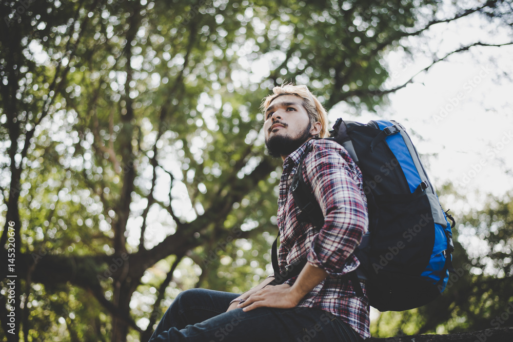 Young hipster man sitting on a tree branch in the park. Young hipster man sitting on a tree branch in the park.