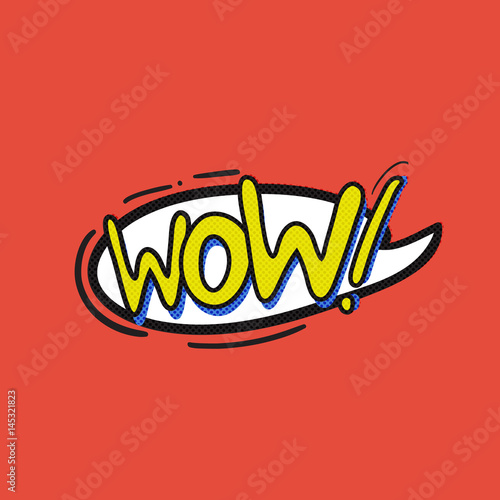 Pop art wow logo. Retro style poster. Vector pop art illustration. Comic style logo. Pop art comics icon "wow". WOW! wording comic speech bubble.