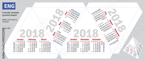 Template english calendar 2018 pyramid shaped, vector