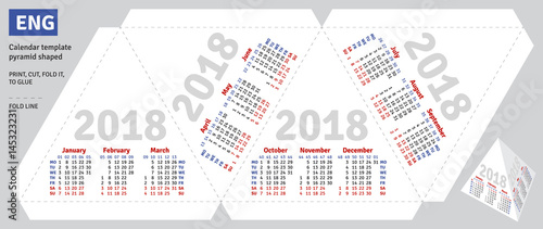 Template english calendar 2018 pyramid shaped, vector