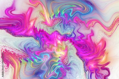 Abstract fantasy swirly texture. Psychedelic fractal background in pink, orange, purple and blue colors. Digital art. 3D rendering. © Klavdiya Krinichnaya