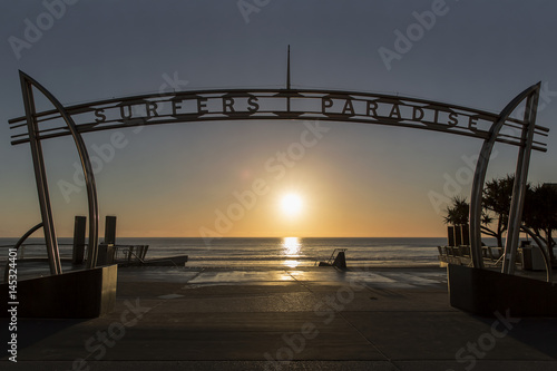 Gold Coast Surfers Paradise centre - silhouette looking out towards the sunrise over the ocean. 