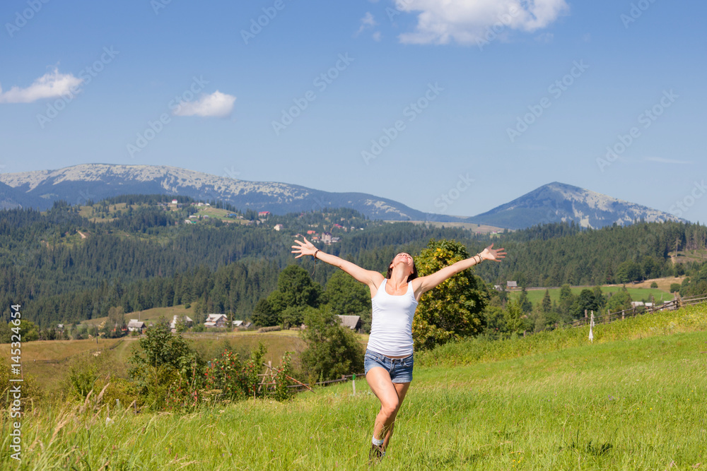 Beautiful girl on the green grass meadow Beautiful girl on the green grass meadow