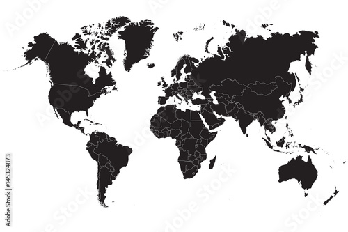 Black world map on a white background. Vector illustration