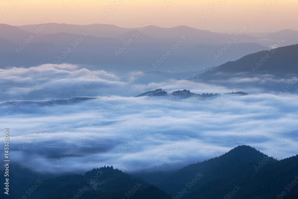 Foggy mountains silhouette Foggy mountains silhouette