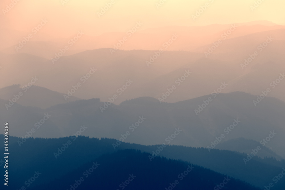 Mountain valley misty silhouette