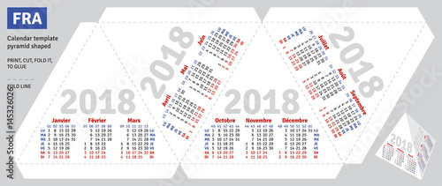 Template french calendar 2018 pyramid shaped, vector