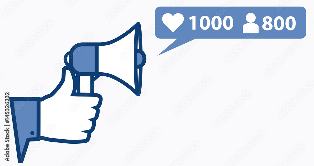 Thumb up with microphone and new rating symbols. Сoncept of following in social media. Thumb up with microphone and new rating symbols. Сoncept of following in social media.