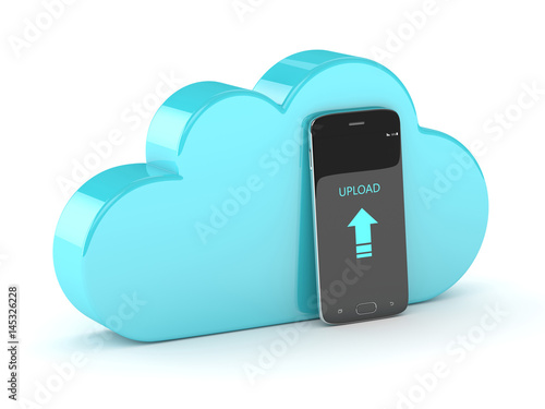3d render of mobile phone with cloud over white © Aleksandra Gigowska