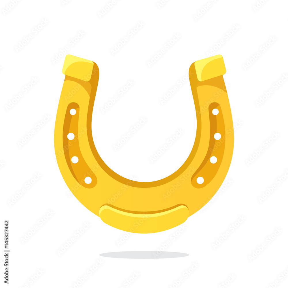 Vector illustration in flat style. Golden horseshoe for good luck. Decoration for greeting cards, prints for clothes, posters Vector illustration in flat style. Golden horseshoe for good luck. Decoration for greeting cards, prints for clothes, posters