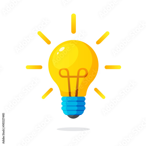Vector illustration. Light bulb with rays shine. Energy and idea symbol. Decoration for greeting cards, patches, prints for clothes, badges, posters photo