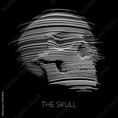 Vector distorted skull constructed with points. Internet security concept illustration. Virus or malware abstract visualization. Hacking big data image