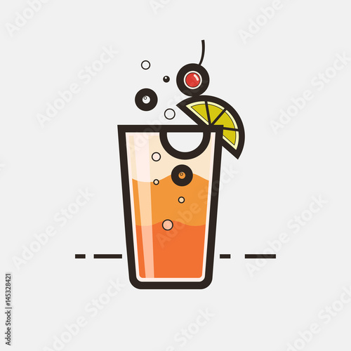 Cocktail Tequila sunrise vector concept. Element made in flat style for menu, posters, brochures for cafe, bar or restaurant.