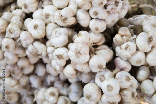 Fresh garlic in market , Organic garlic vegetable , Food background
