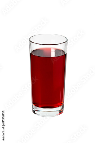Cherry juice in glass on white background