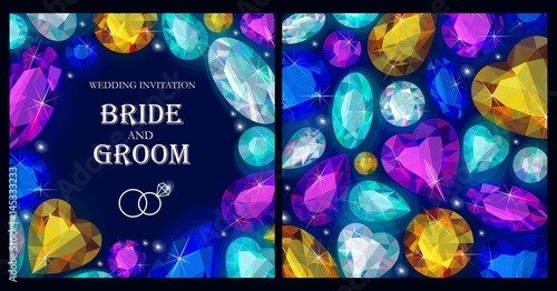 Wedding invitation with varicolored gems