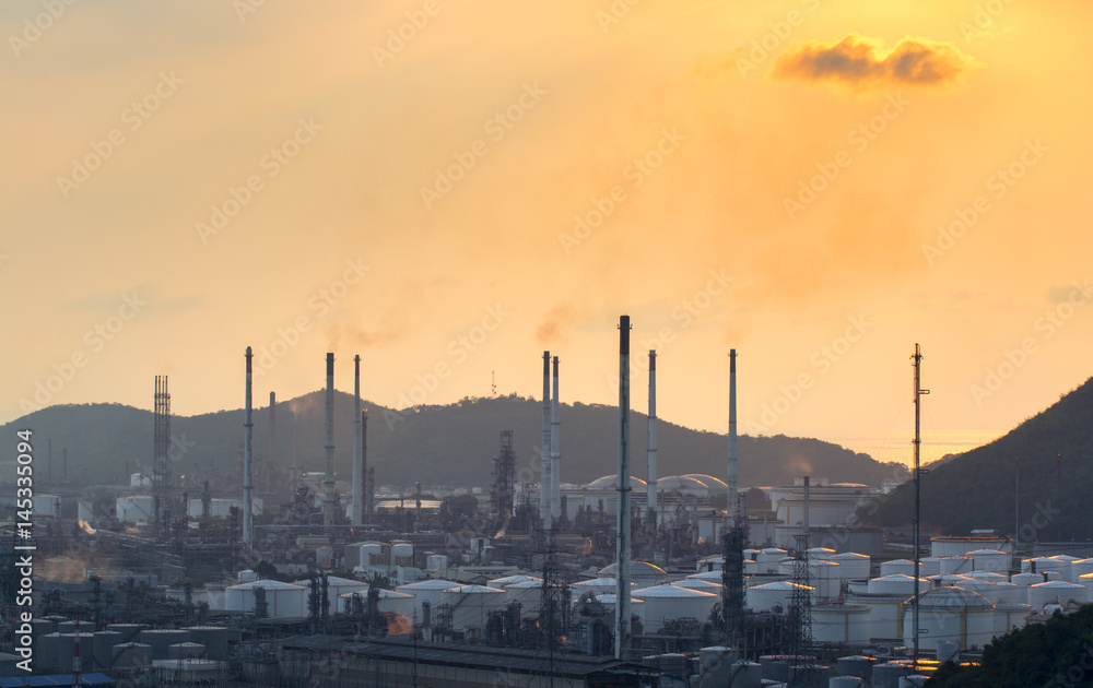 Twilight of oil refinery ,Oil refinery and Petrochemical plant at dusk ,Thailand Twilight of oil refinery ,Oil refinery and Petrochemical plant at dusk ,Thailand