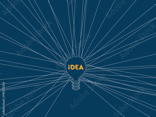 Light bulb with idea wording inside and straight line to show spread light from the bulb.