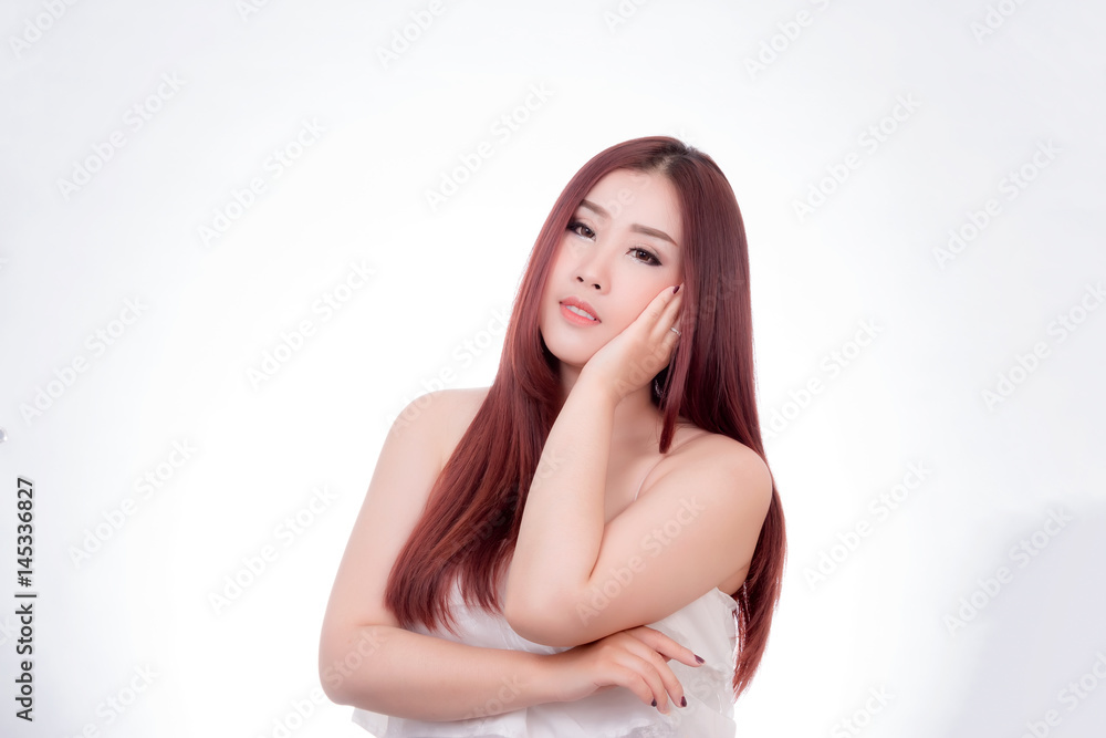 Beautiful woman enjoy and relax isolated on white background. Asian Beauty Beautiful woman enjoy and relax isolated on white background. Asian Beauty