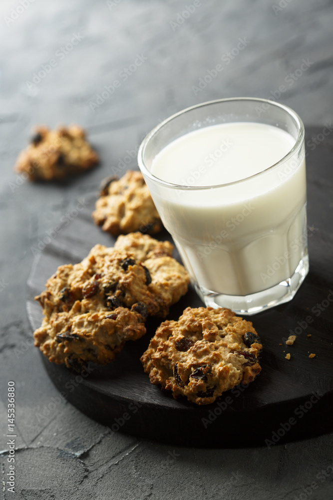 Oatmeal cookies with glass of milk Oatmeal cookies with glass of milk