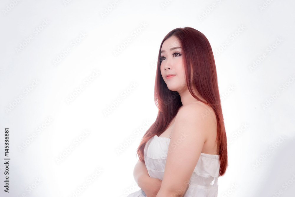 Beautiful woman enjoy and relax isolated on white background. Asian Beauty Beautiful woman enjoy and relax isolated on white background. Asian Beauty