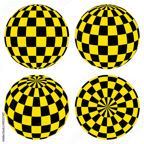 Set 3D spheres with a pattern of yellow and black squares  taxi