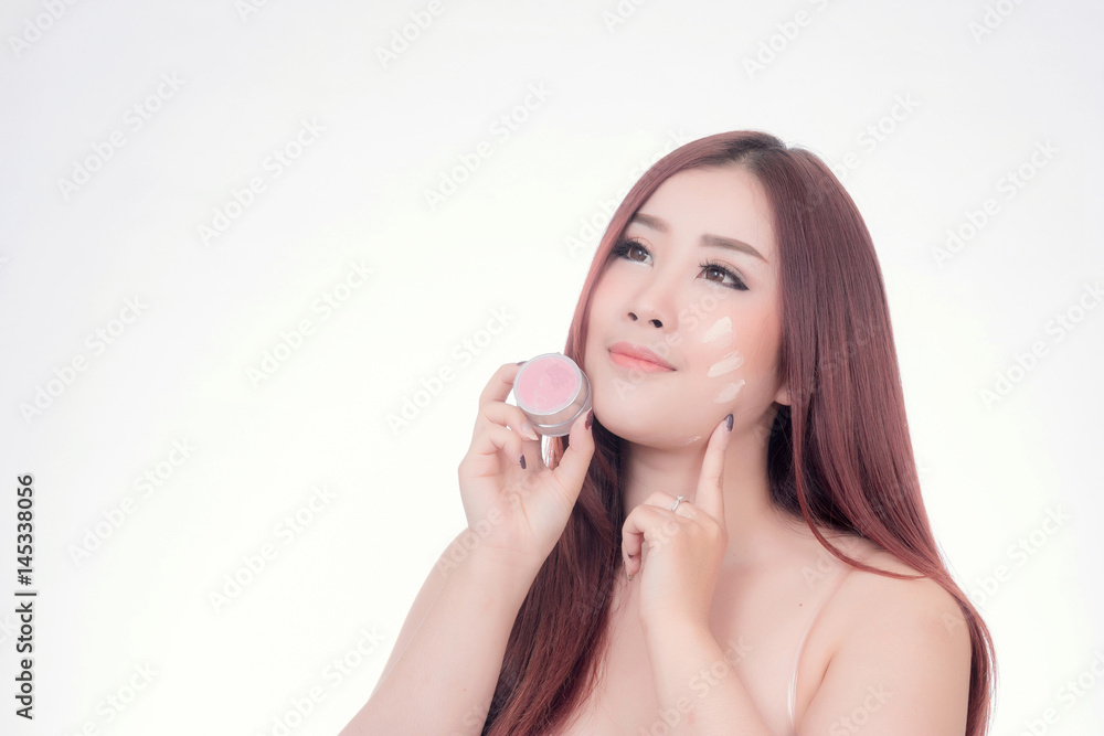 Beautiful woman enjoy and relax isolated on white background. Asian Beauty Beautiful woman enjoy and relax isolated on white background. Asian Beauty