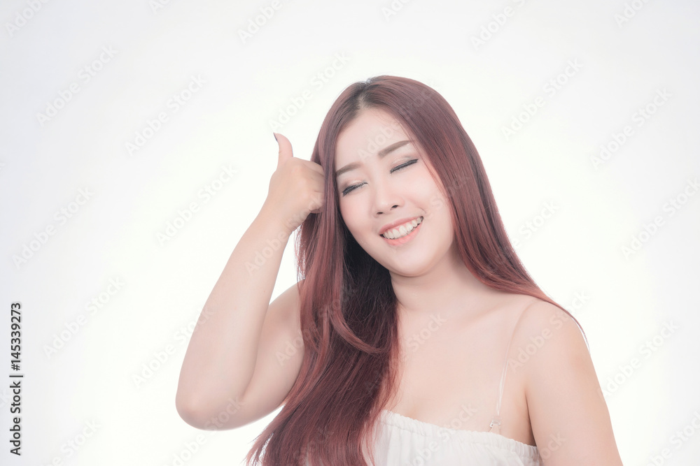 Beautiful woman enjoy and relax isolated on white background. Asian Beauty Beautiful woman enjoy and relax isolated on white background. Asian Beauty