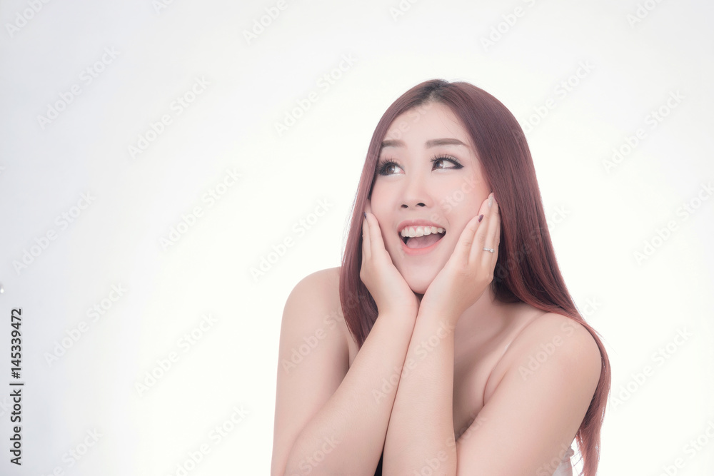 Beautiful woman enjoy and relax isolated on white background. Asian Beauty Beautiful woman enjoy and relax isolated on white background. Asian Beauty