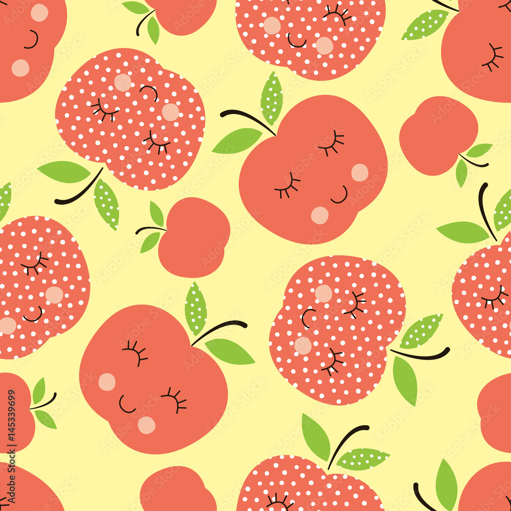 Seamless pattern with abstract smiling apples Seamless pattern with abstract smiling apples
