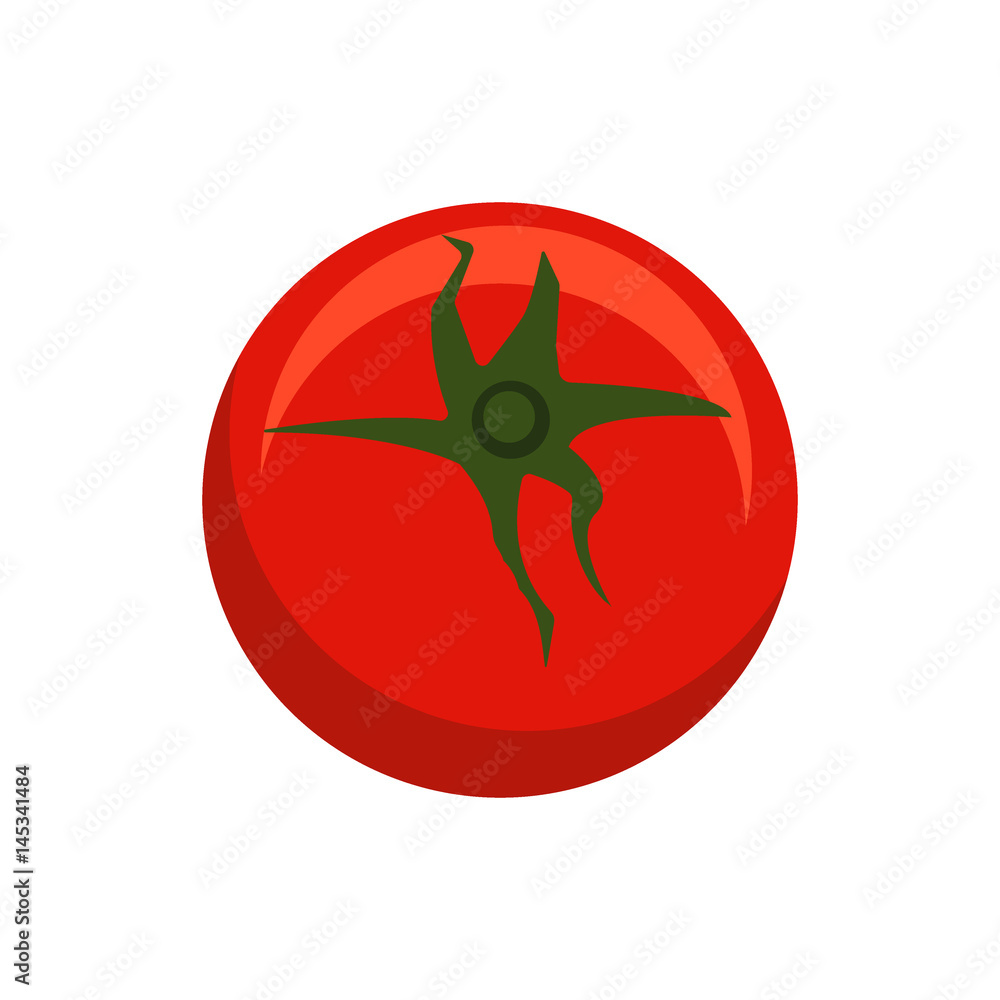 Red tomato logo icon in flat style solated on white background. Farmer Ripe vegetable, healthy food - stock vector illustration Red tomato logo icon in flat style solated on white background. Farmer Ripe vegetable, healthy food - stock vector illustration