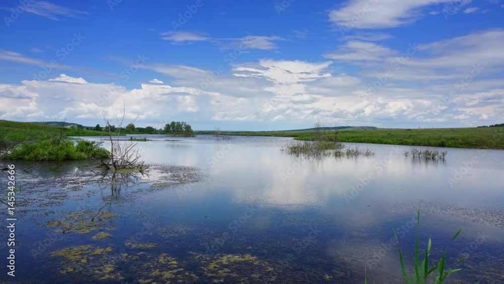 Clouds are reflected in smooth water of lake, timelapse, 4k
Clouds are reflected in smooth water of lake, timelapse, 4k