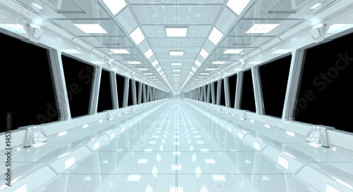 Fototapeta Naklejka Na Ścianę i Meble -  Spaceship white corridor 3D rendering