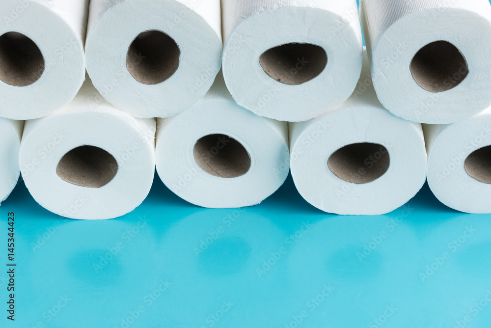 Toilet paper rolls in the blue backround. Toilet paper rolls in the blue backround.
