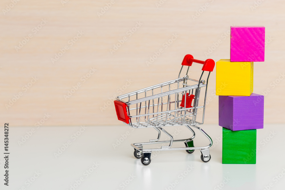Trolley on wooden background