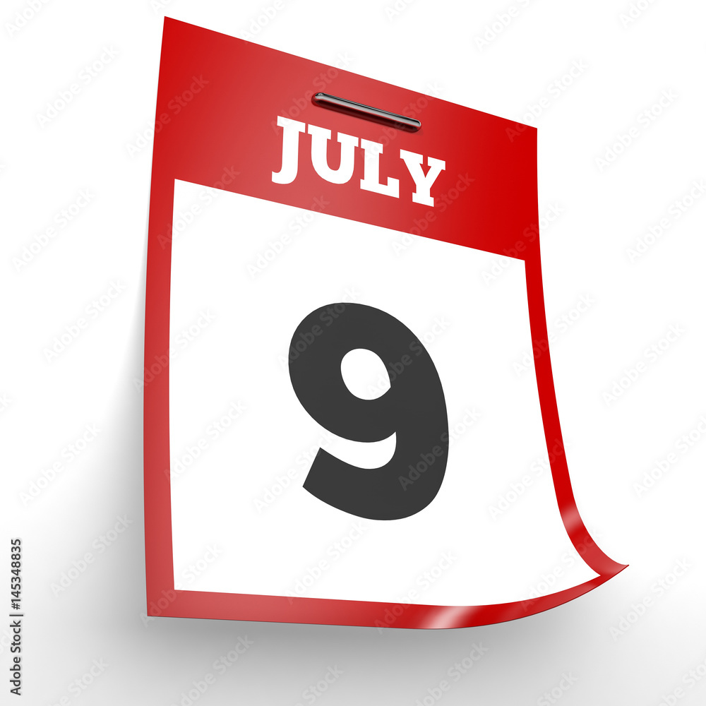 July 9. Calendar on white background. July 9. Calendar on white background.