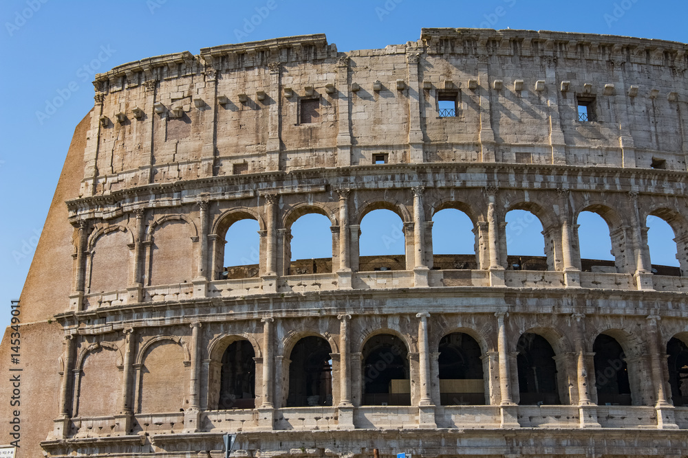 Colosseum - the main tourist attractions of Rome, Italy. Ancient Rome Ruins of Roman Civilization.